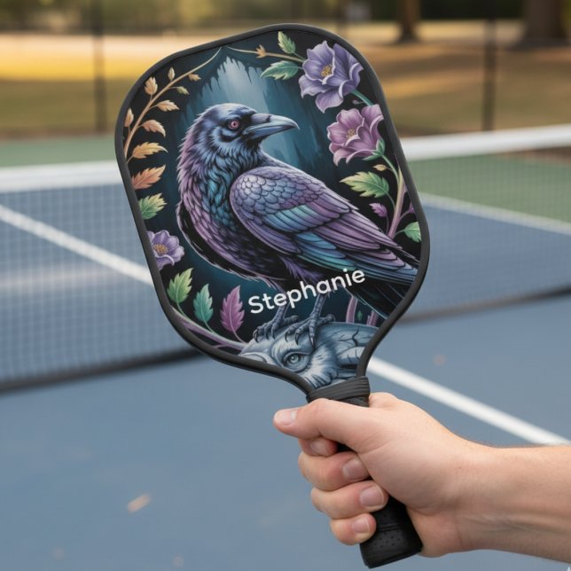 Mystical Black Raven Art Carbon Fiber Pickleball Paddle (Black gothic raven pickleball paddle)