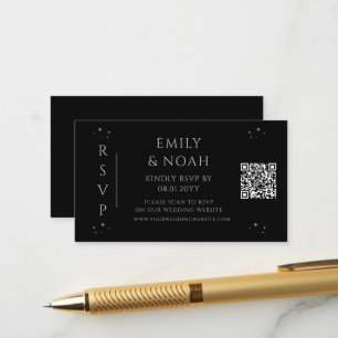 Mystical Black Silver Budget QR Code RSVP Enclosure Card