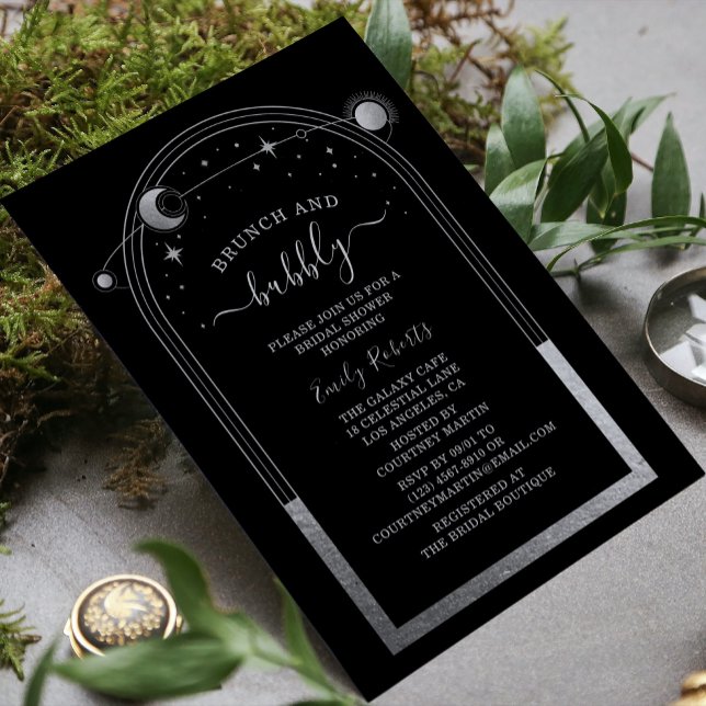 Mystical Black Silver Celestial Bridal Shower Invitation (Creator Uploaded)