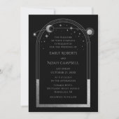 Mystical Black Silver Sun Moon Astronomy Wedding Invitation (Front)