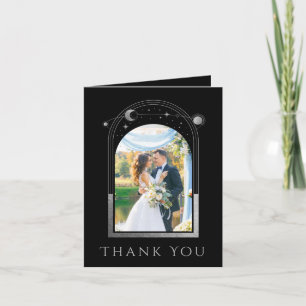 Mystical Black Silver Sun Moon Star Photo Wedding Thank You Card