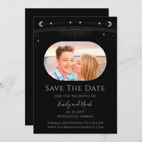 Mystical Black Silver Sun Moon Star Space Save The Date