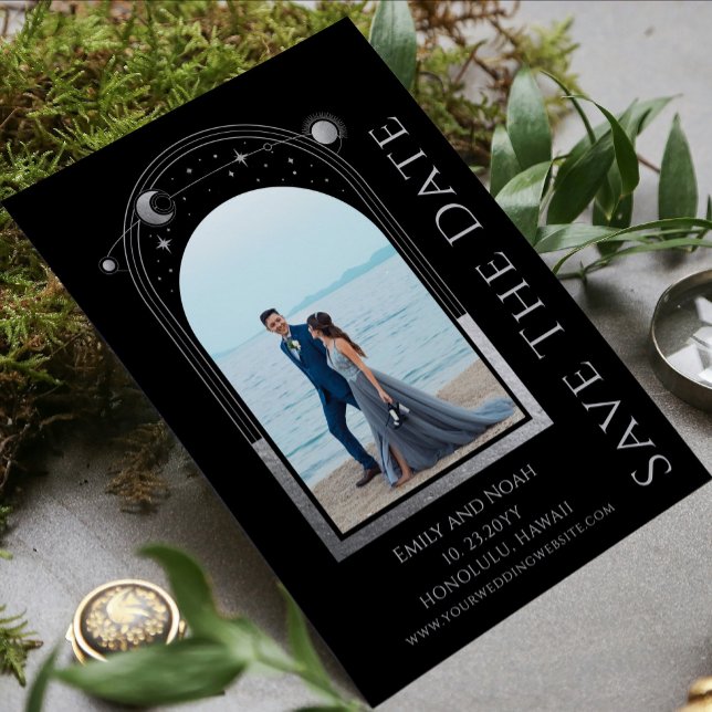 Mystical Black Silver Sun Moon Stars Space Save The Date (Creator Uploaded)