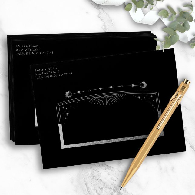 Mystical Black Silver Sun Moon Stars Wedding Envelope (Creator Uploaded)