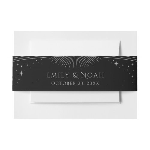 Mystical Black Silver Sun Moon Stars Wedding Invitation Belly Band