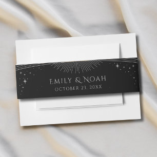 Mystical Black Silver Sun Moon Stars Wedding Invitation Belly Band