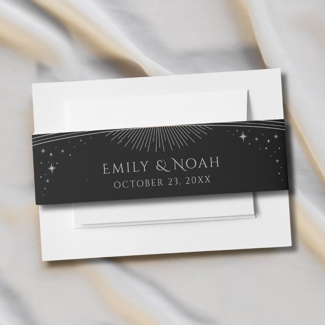 Mystical Black Silver Sun Moon Stars Wedding Invitation Belly Band (Creator Uploaded)