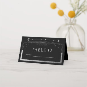 Mystical Black Silver Sun Moon Stars Wedding Place Card