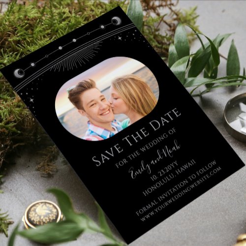 Mystical Black Silver Sun Moon Stars Wedding Save The Date