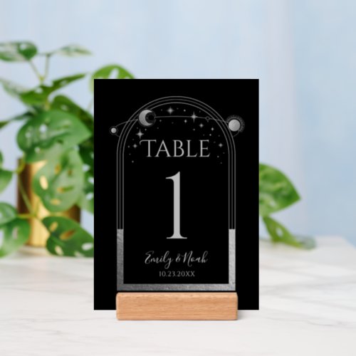 Mystical Black Silver Wedding Table Numbers Holder