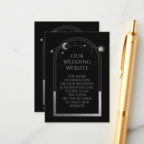 Mystical Black Silver Wedding Website RSVP QR Code Enclosure Card