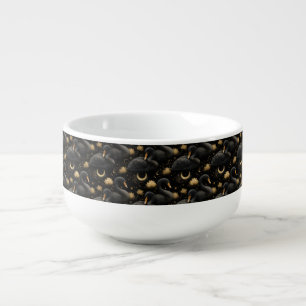 Mystical Black Swan and Golden Lotus Pattern Soup Mug