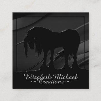Mystical Black Unicorn (elegant Black Swirls) Square Business Card by Heart_Horses at Zazzle