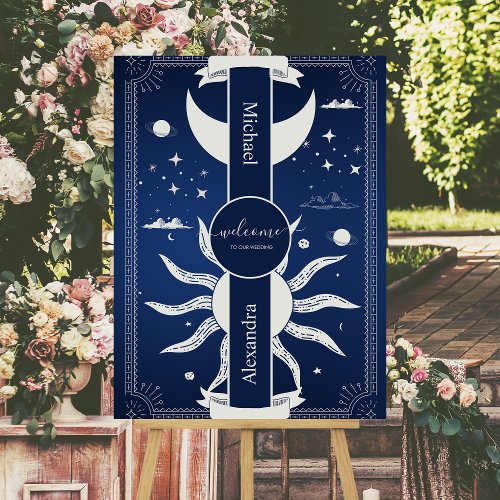  Mystical Blue and Silver Sun Moon Wedding Foam Board