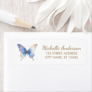 Mystical Blue Butterfly with Gold Return Address Label