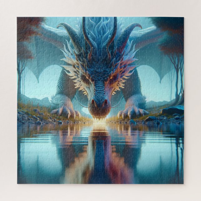 Mystical Blue Dragon Looking at Reflection in Wate Jigsaw Puzzle (Vertical)