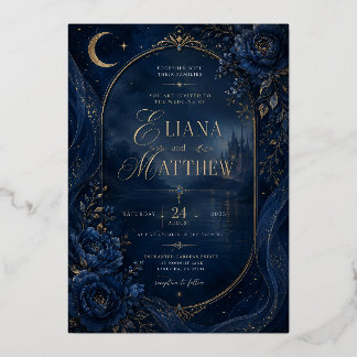 Mystical Blue Elegance Wedding Invitation Foil Invitation