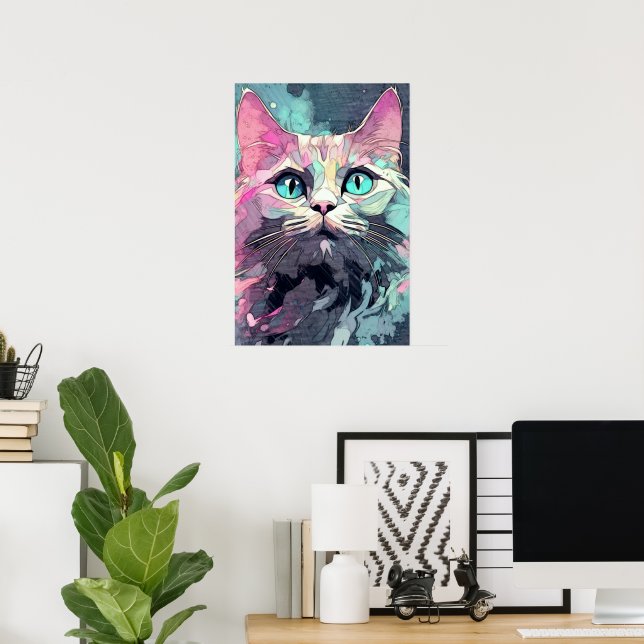 Mystical Blue Eyes Kitten | Cute Cat Poster (Home Office)
