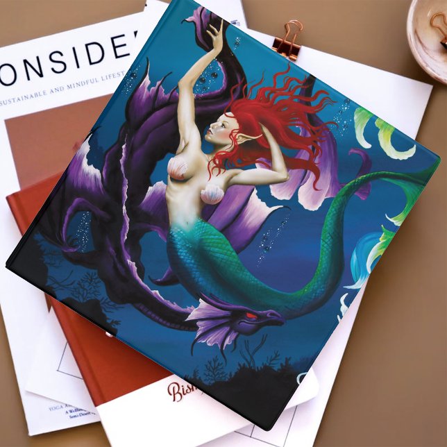 Mystical Blue Fantasy Mermaid Purple Water Dragon 3 Ring Binder (Creator Uploaded)