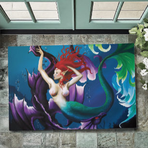 Mystical Blue Fantasy Mermaid Purple Water Dragon Doormat
