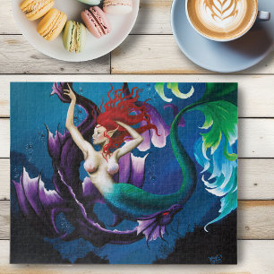 Mystical Blue Fantasy Mermaid Purple Water Dragon Jigsaw Puzzle