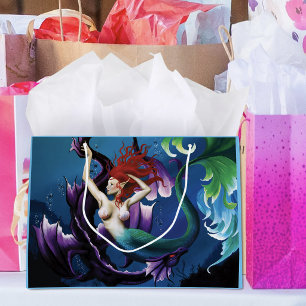 Mystical Blue Fantasy Mermaid Purple Water Dragon Large Gift Bag
