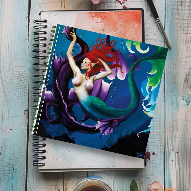 Mystical Blue Fantasy Mermaid Purple Water Dragon Notebook (Creator Uploaded)