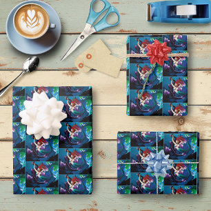 Mystical Blue Fantasy Mermaid Purple Water Dragon Wrapping Paper Sheets