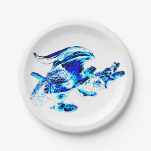 Mystical Blue Frost Dragon Party Paper Plate