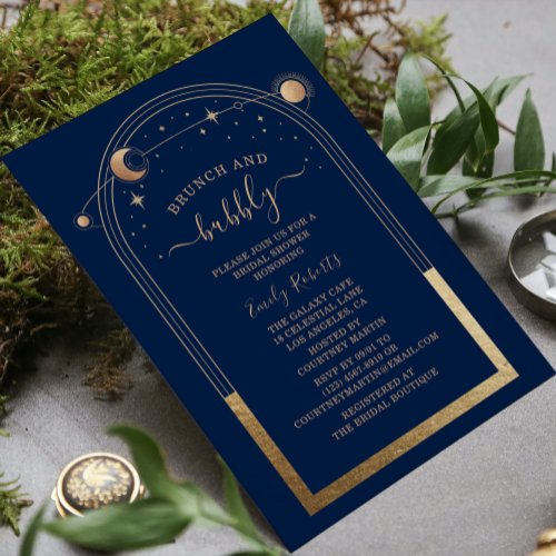Mystical Blue Gold Celestial Bridal Shower Invitation