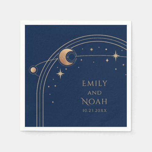 Mystical Blue Gold Sun Moon Astronomy Space Napkins