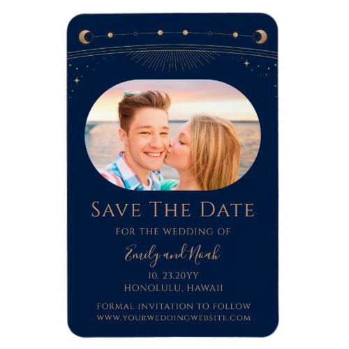 Mystical Blue Gold Sun Moon Star Save The Date Magnet