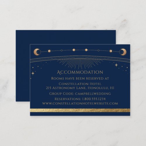 Mystical Blue Gold Sun Moon Stars Accommodation Enclosure Card
