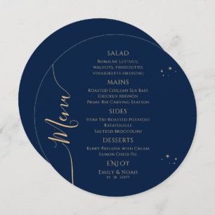 Mystical Blue Gold Sun Moon Stars Space Wedding Menu