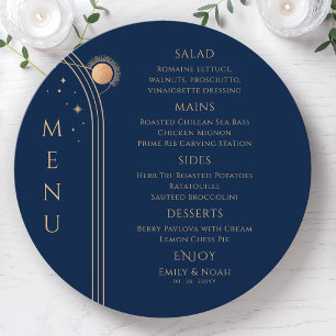 Mystical Blue Gold Sun Moon Stars Space Wedding Menu