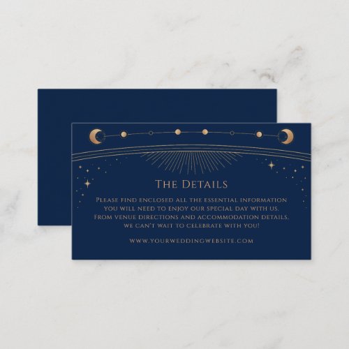 Mystical Blue Gold Wedding Details Sun Moon Enclosure Card