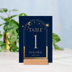 Mystical Blue Gold Wedding Table Numbers Holder