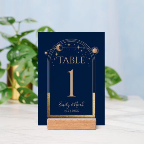 Mystical Blue Gold Wedding Table Numbers Holder