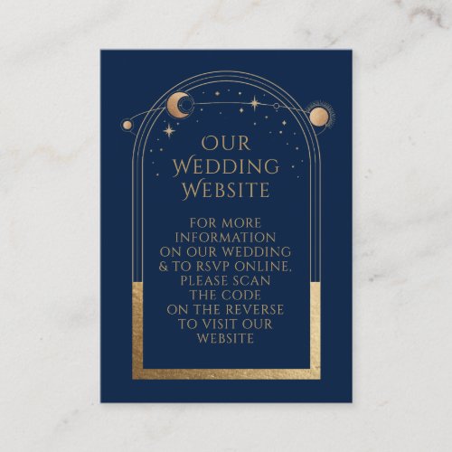 Mystical Blue Gold Wedding Website RSVP QR Code Enclosure Card