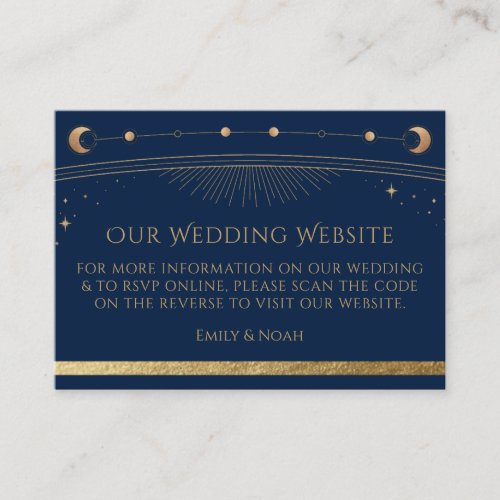 Mystical Blue Gold Wedding Website RSVP QR Code Enclosure Card