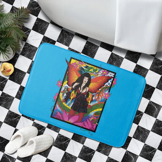 Mystical Blue Gothic Fantasy Fairy Dragon Bath Mat (Creator Uploaded)