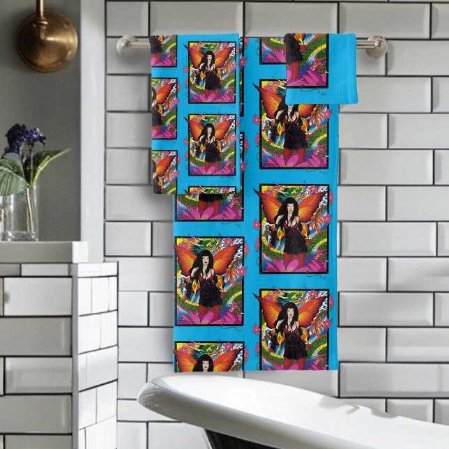 Mystical Blue Gothic Fantasy Fairy Dragon Bath Towel Set (Creator Uploaded)