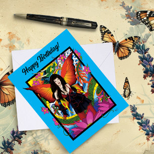 Mystical Blue Gothic Fantasy Fairy Dragon Card