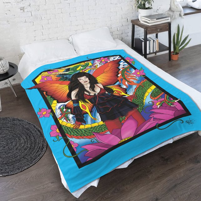 Mystical Blue Gothic Fantasy Fairy Dragon Fleece Blanket (Creator Uploaded)