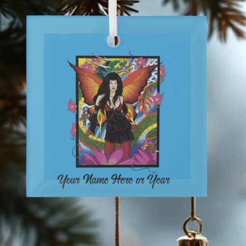 Mystical Blue Gothic Fantasy Fairy Dragon Glass Ornament