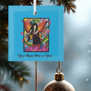Mystical Blue Gothic Fantasy Fairy Dragon Glass Ornament