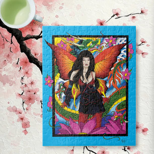 Mystical Blue Gothic Fantasy Fairy Dragon Jigsaw Puzzle