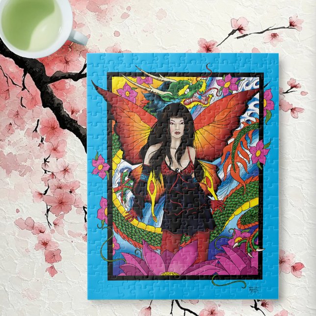 Mystical Blue Gothic Fantasy Fairy Dragon Jigsaw Puzzle (Creator Uploaded)