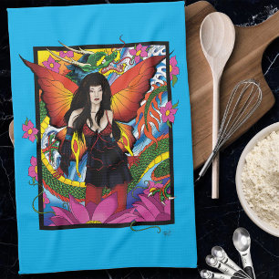 Mystical Blue Gothic Fantasy Fairy Dragon Kitchen Towel