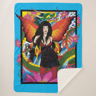 Mystical Blue Gothic Fantasy Fairy Dragon Sherpa Blanket